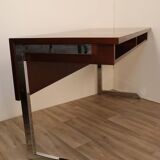 Vintage teak and chrome metal desk circa 1970