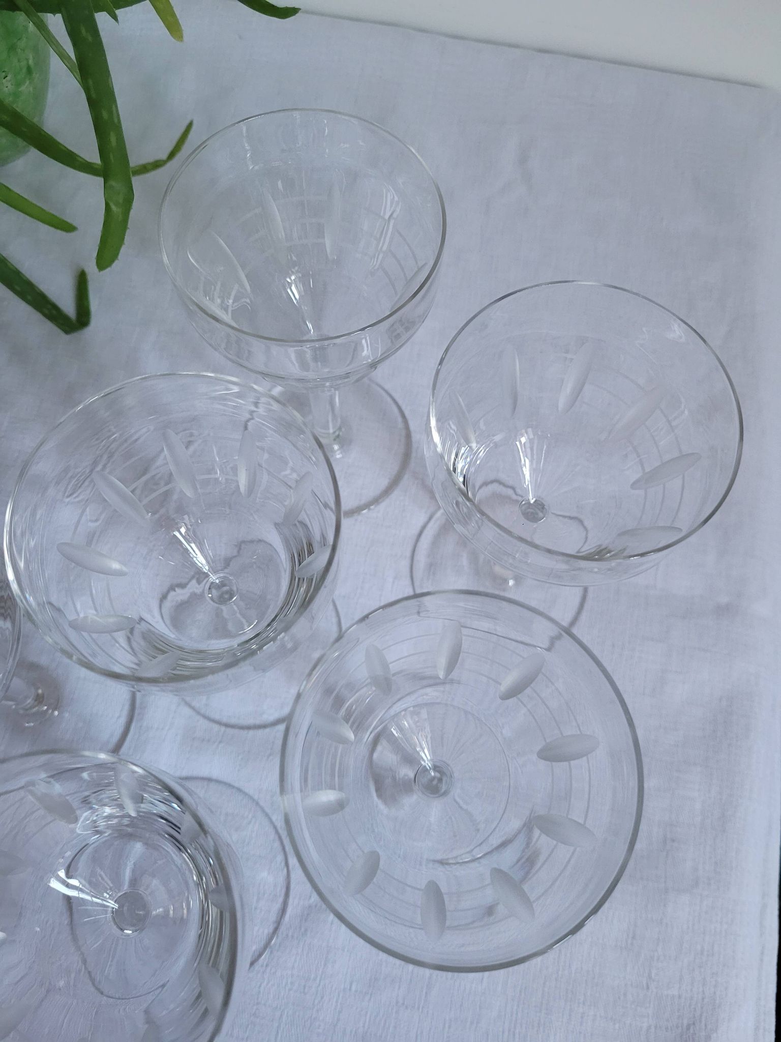 Set of 6 cut glass wine glasses