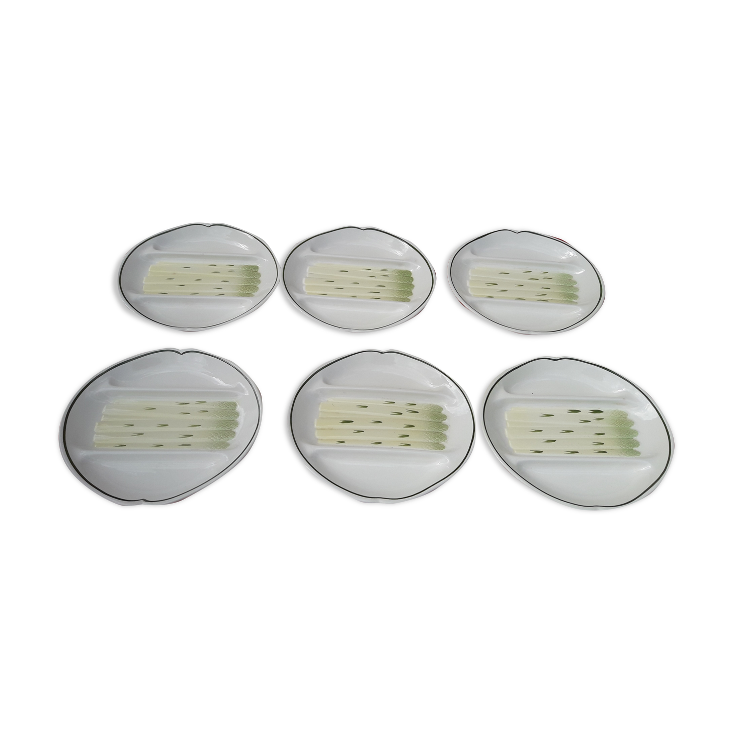6 asparagus plates in salins earthenware bubble model Auxonne diam 23 cm