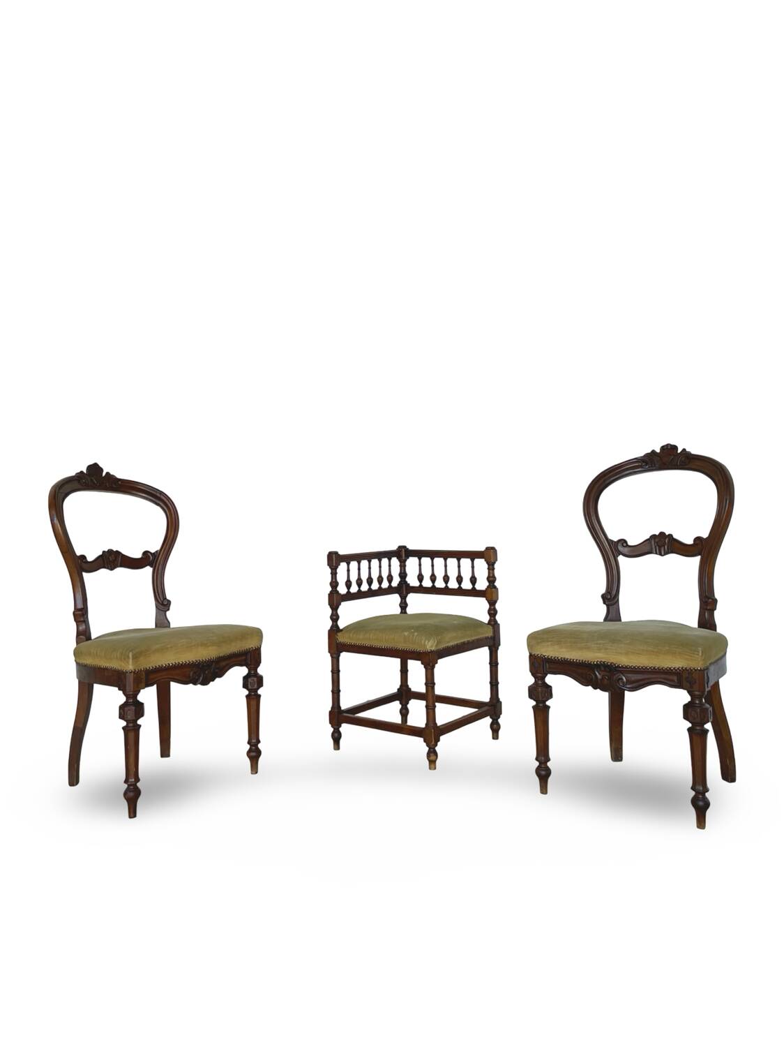 2 chaises et 1 chaise de coin italiennes, années 1950