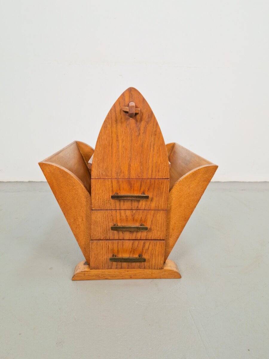 Art Deco Magazine Rack with Three Drawers, 1930s