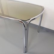 Vintage curved rectangular dining table in smoked glass and chrome metal