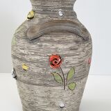 Vintage vase 1950 ceramic flowers relief