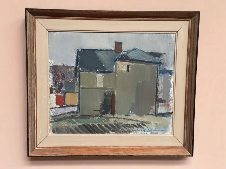 Original Swedish Oil on Canvas – “Sage House” by Gustav‑Adolf Johansson – Signed – Vintage & Framed