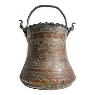Cache-pot chaudron persan en cuivre argenté, 19ème Empire Perse