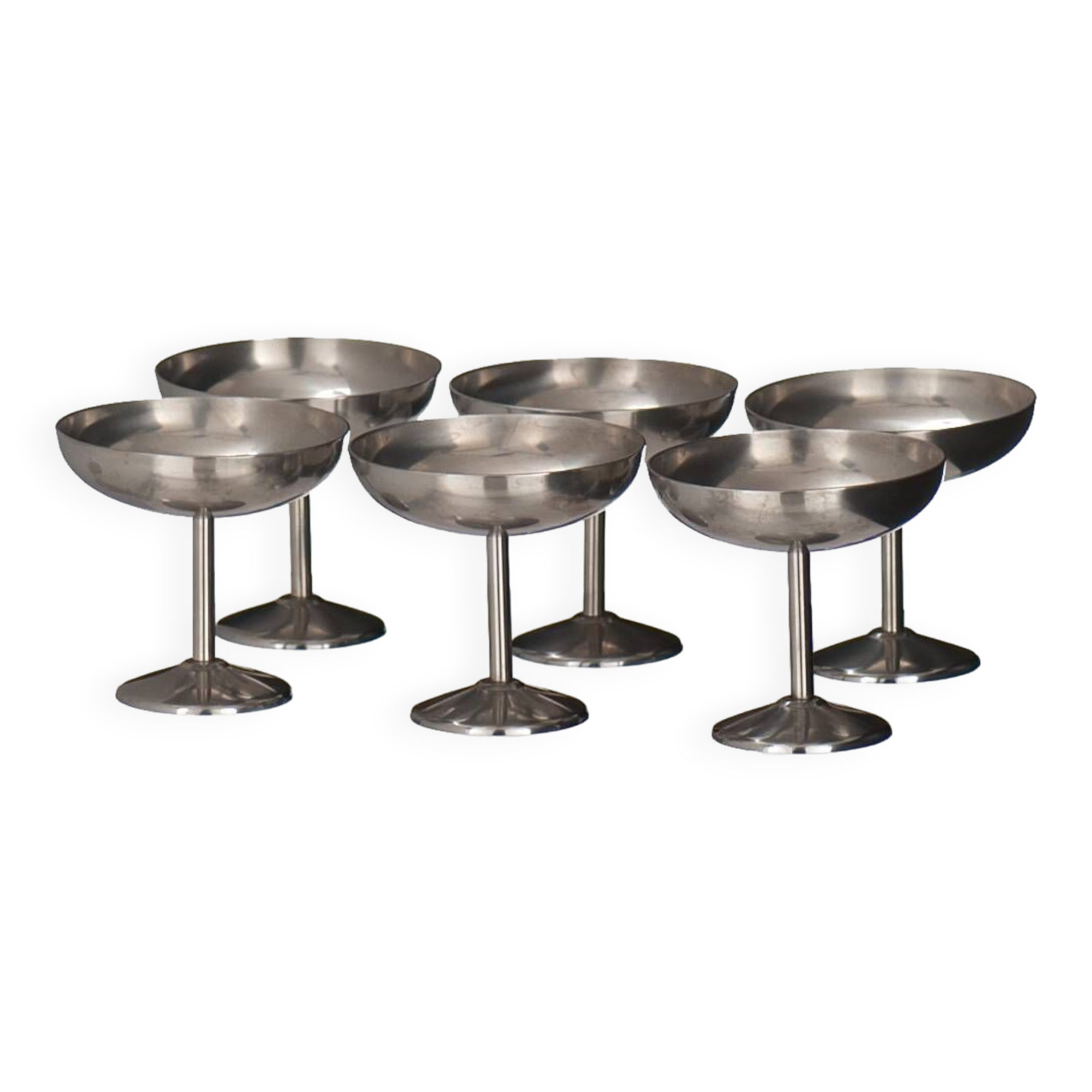 6 Guy Degrenne stainless steel ice cream dessert cups 1970