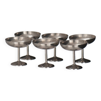 6 Guy Degrenne stainless steel ice cream dessert cups 1970