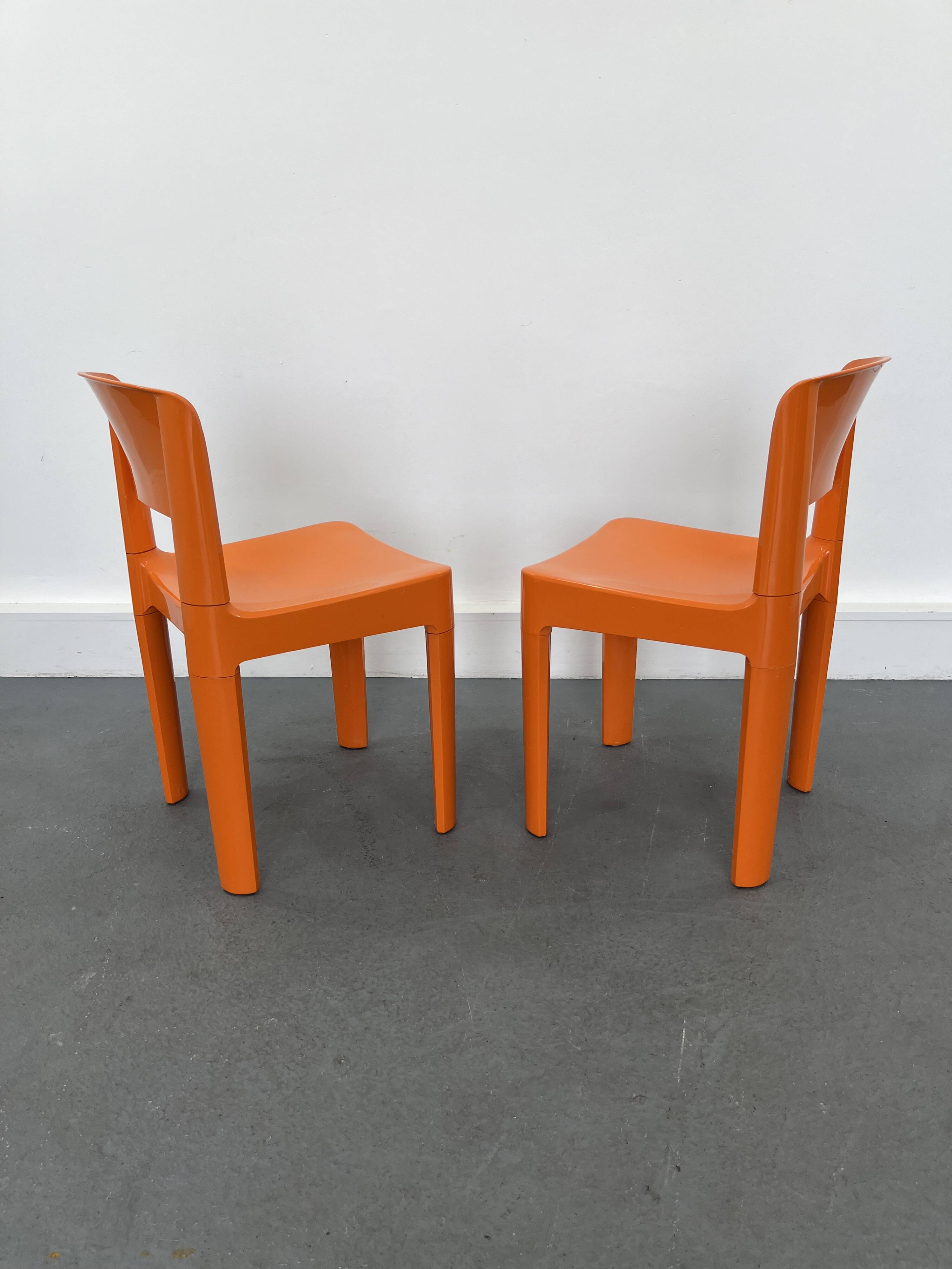 Set of 2 vintage Allibert chairs in orange plastic, France 1970s