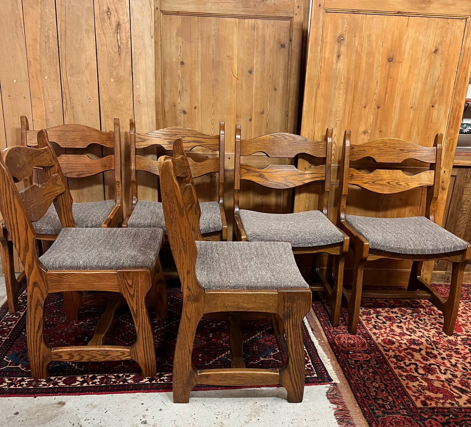 6 Vintage Brutalist Dining Chairs, 1970