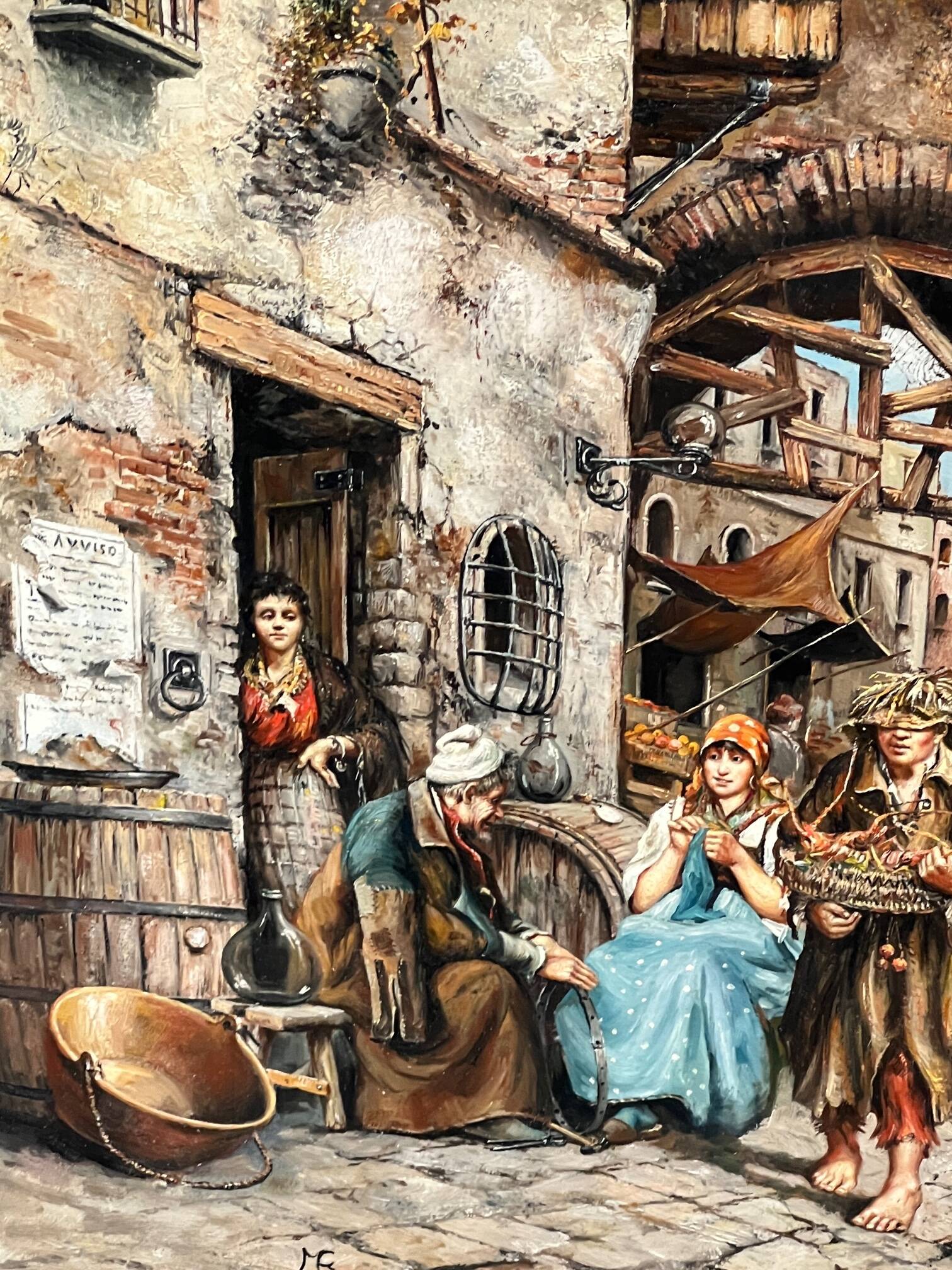 M. Elitzo "Scène de marché" Huile sur toile
