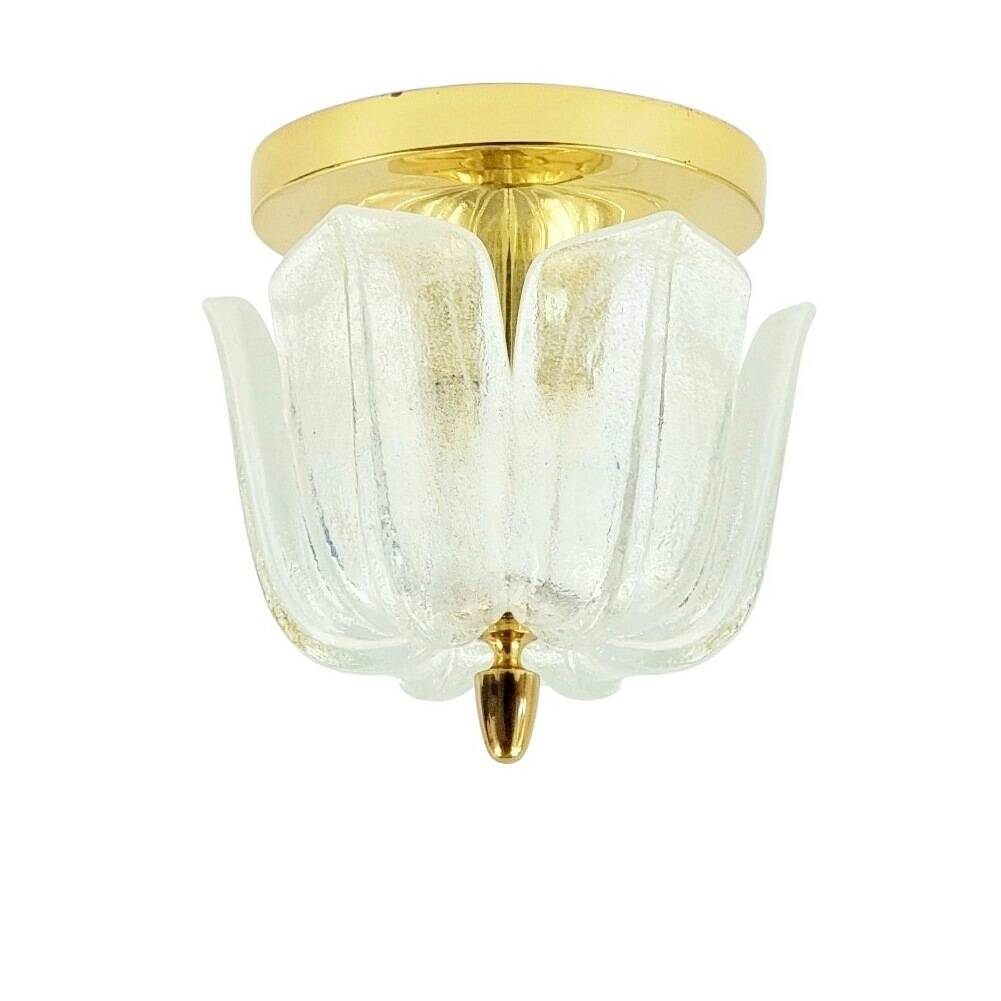 Mid-Century Modern Floral Glass & Brass Ceiling Light from Limburg, 1970s