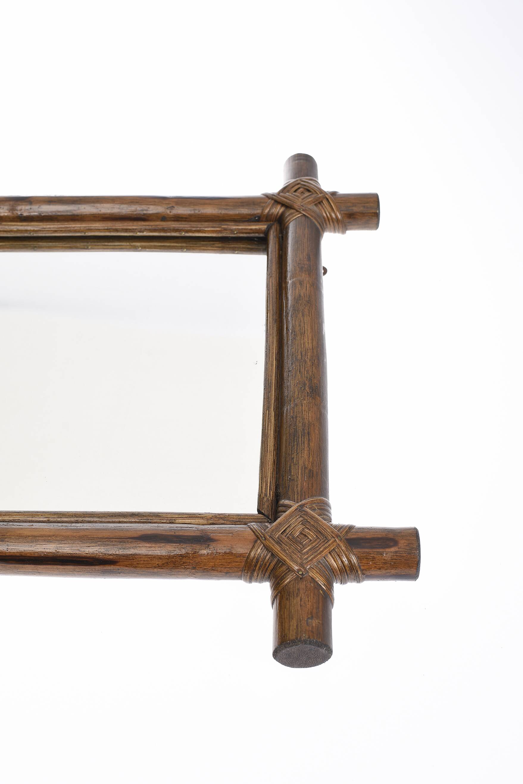 Large old rectangular rattan mirror, 67cm x 47cm
