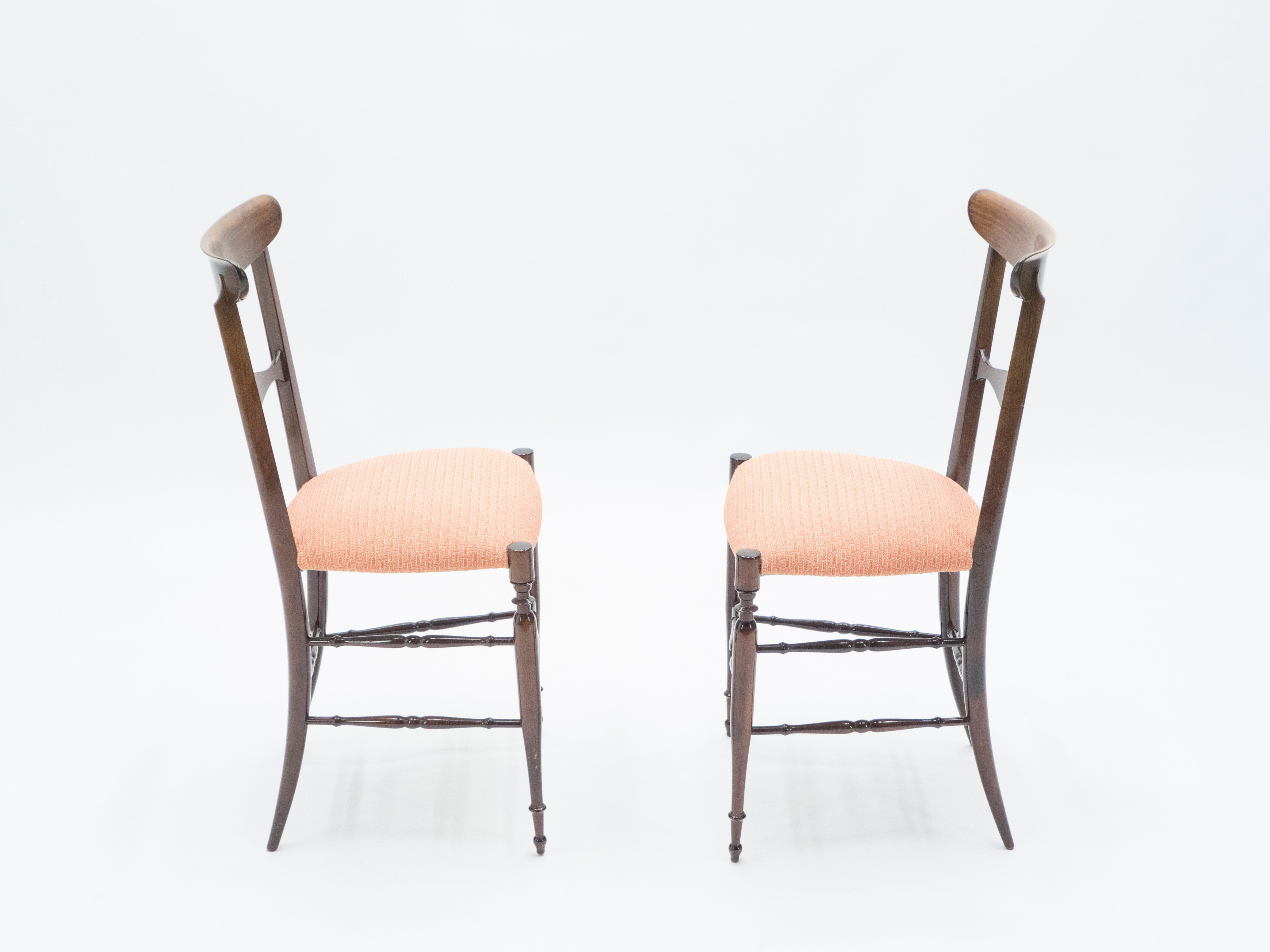 Rare pair of Campanino Chiavari walnut chairs by Fratelli Levaggi 1950