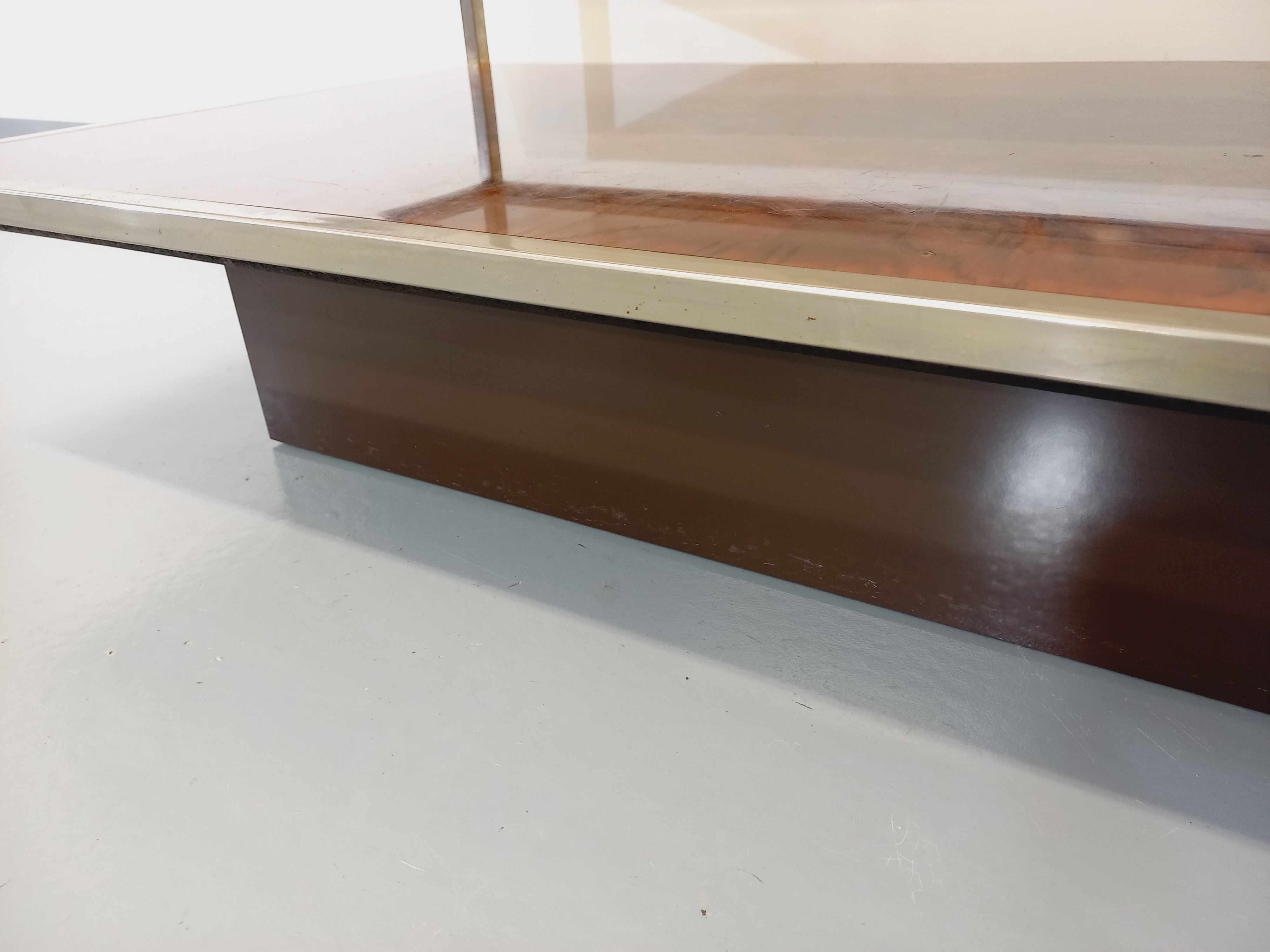 Vintage coffee table in smoked glass, chromed metal and magnifying glass from the 70s