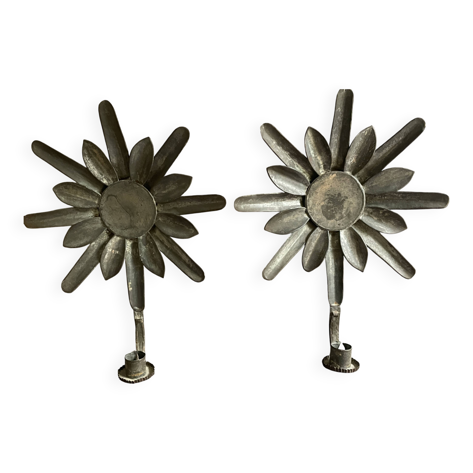Paire d’appliques unique, fleurs métal 1960-70
