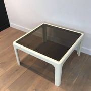 Pair of large white lacquered fiberglass side tables. Poschinger