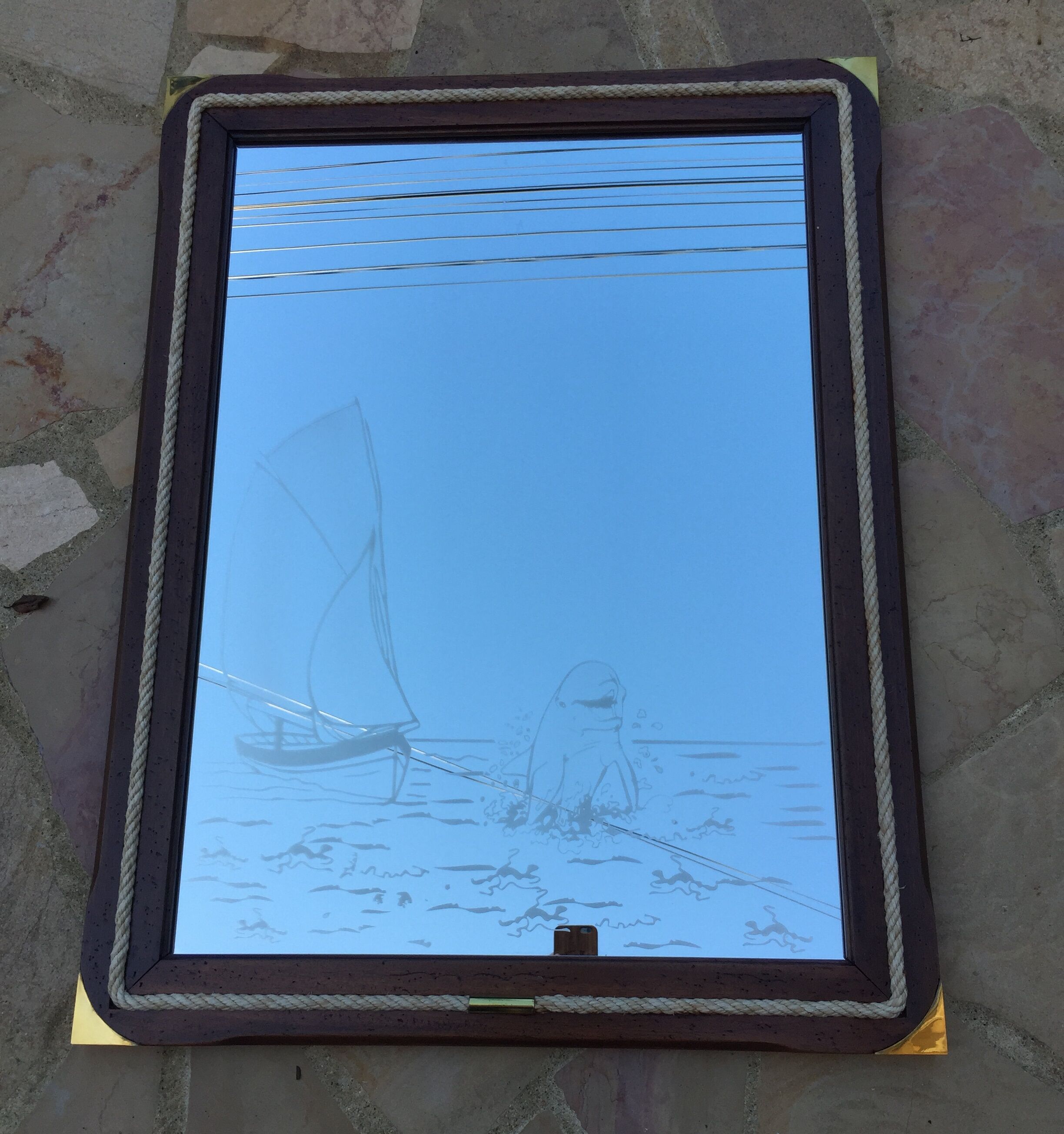 Wooden marine-style mirror 66 x86 cm