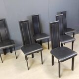 Set of 6 post modern black leather dining chairs, 1980s