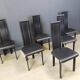 Set of 6 post modern black leather dining chairs, 1980s