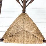 Chaise d’angle vintage antique à trois pieds en bois massif avec assise en