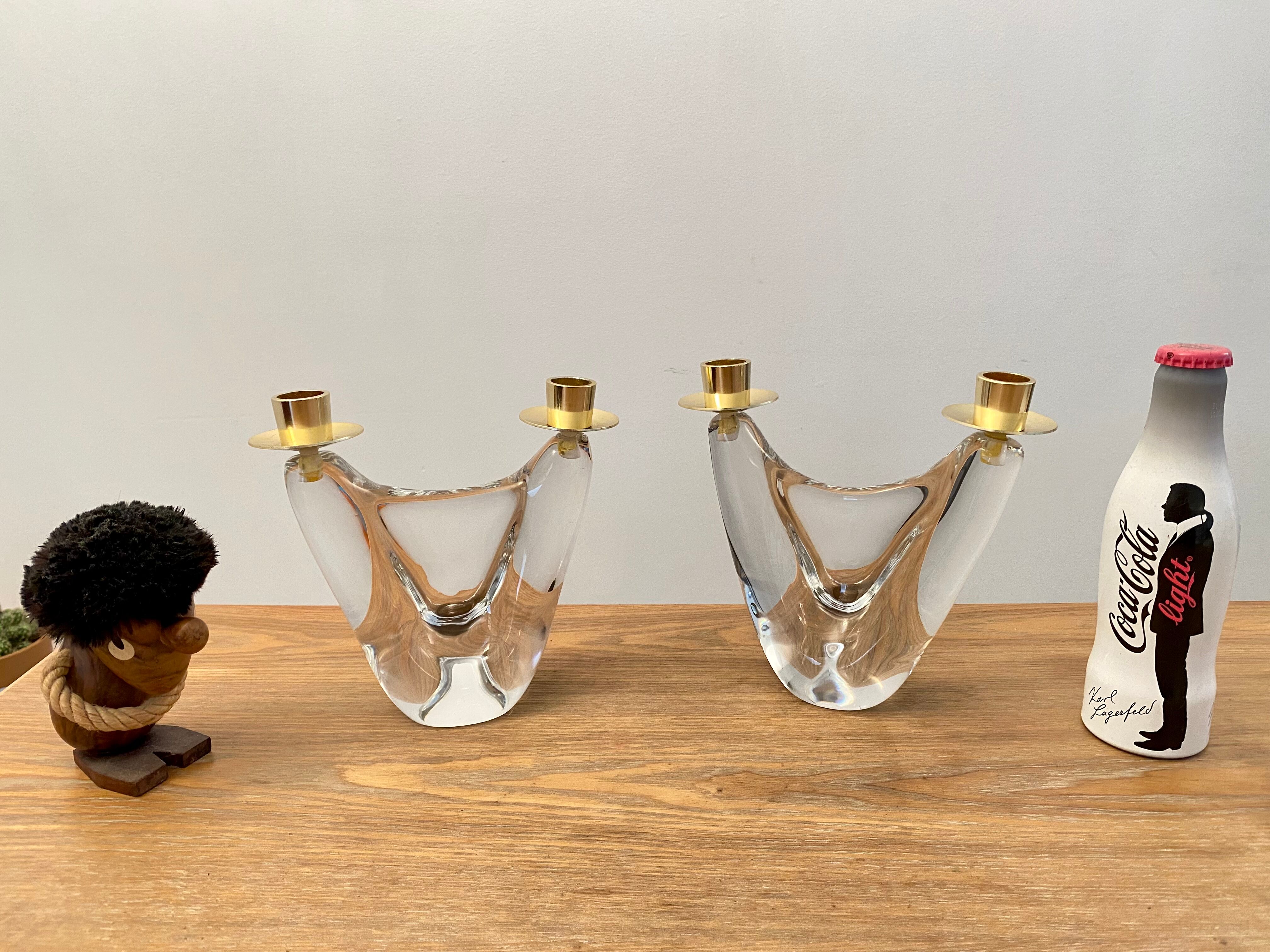 Pair of candlestick crystal Schneider France vintage 60s tbe