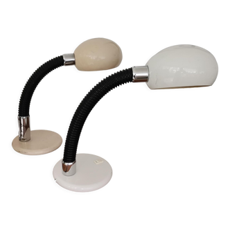 Lampes de bureau italiennes industrielles Bauhaus blanc et crème des années 1960 Set de 2
