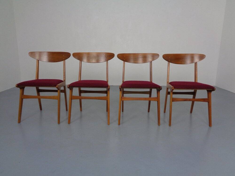 Mid-Century Walnut Dining Chairs, 1960s, Set of 4
