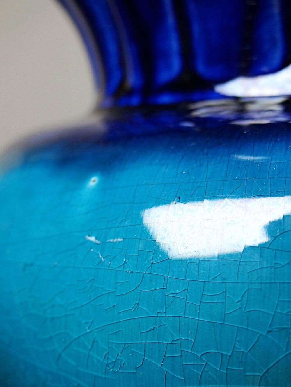 Turquoise & cobalt blue glazed earthenware vase/cache-pot by D. Dinis, 1960s-80s.
