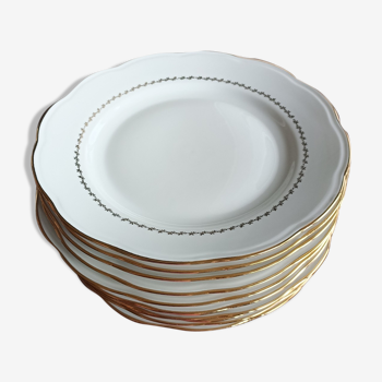 Set de 12 assiettes plates en porcelaine SFP blanc et Or