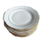 12 flat plates in SFP porcelain - White and Gold