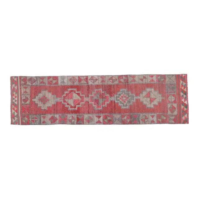 1970s Vintage Turkish Oushak Handmade Wool Cotton Pink Runner Rug 82x304