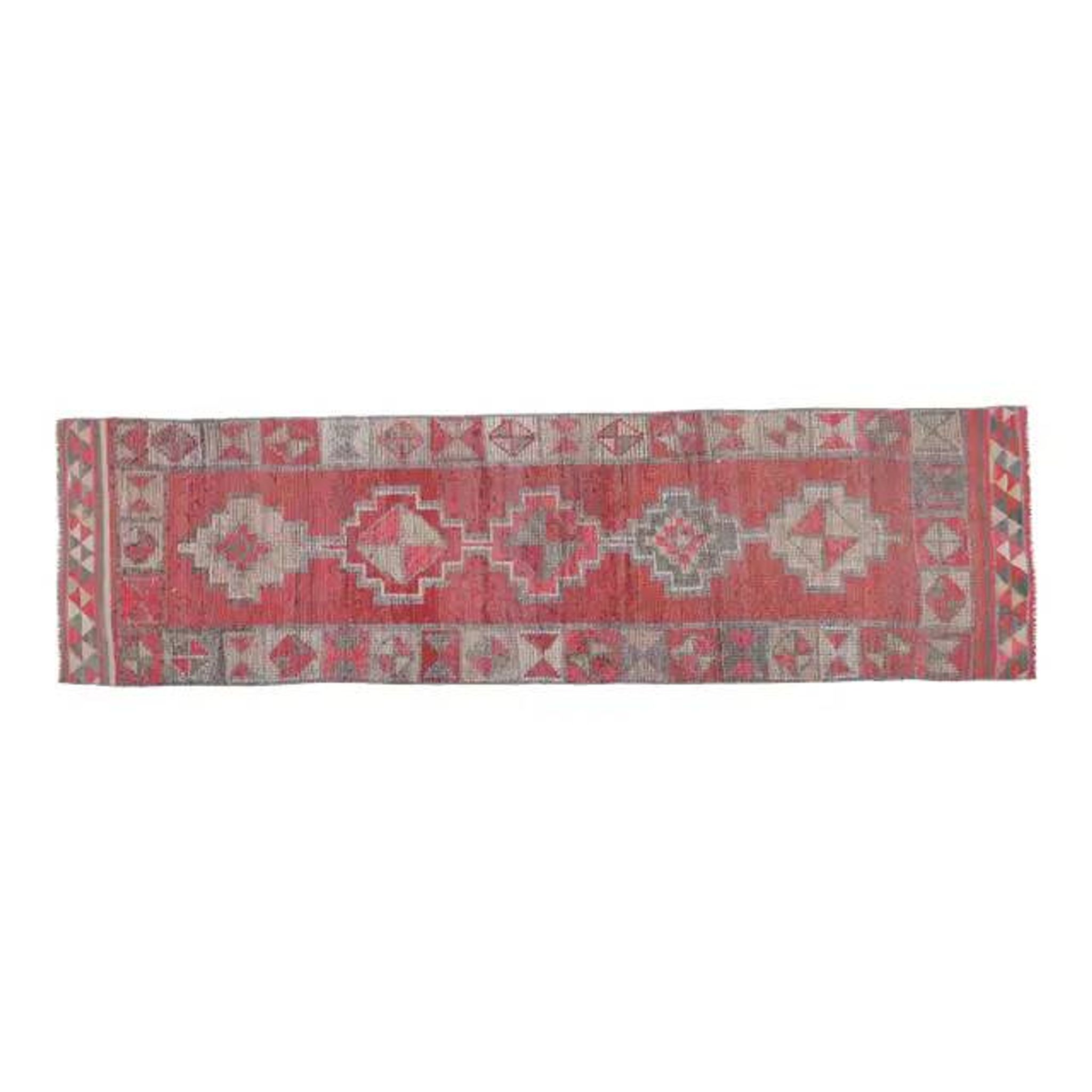 1970s Vintage Turkish Oushak Handmade Wool Cotton Pink Runner Rug 82x304