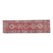 1970s Vintage Turkish Oushak Handmade Wool Cotton Pink Runner Rug 82x304