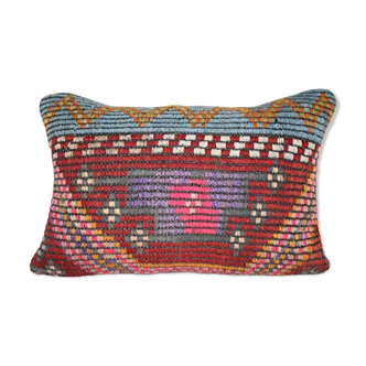 Vintage ethnic turkish kilim pillow cover, lumbar tribal pillow cover 14'' x 20'' (35 x 50 cm)