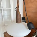 Pendant lamp in teak and opaline glass by Uno and Östen Kristiansson Luxus 50s