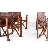 Fauteuil safari pliant en cuir marron et bois