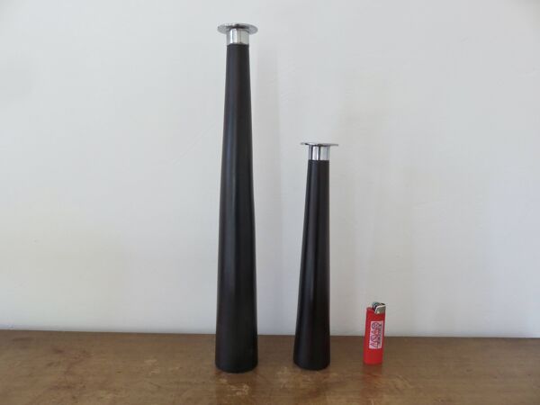 Paire de bougeoirs XXL en teck et métal chromé, années 80