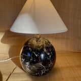 Lampe bois trompe l’œil, câble tissu, abat-jour