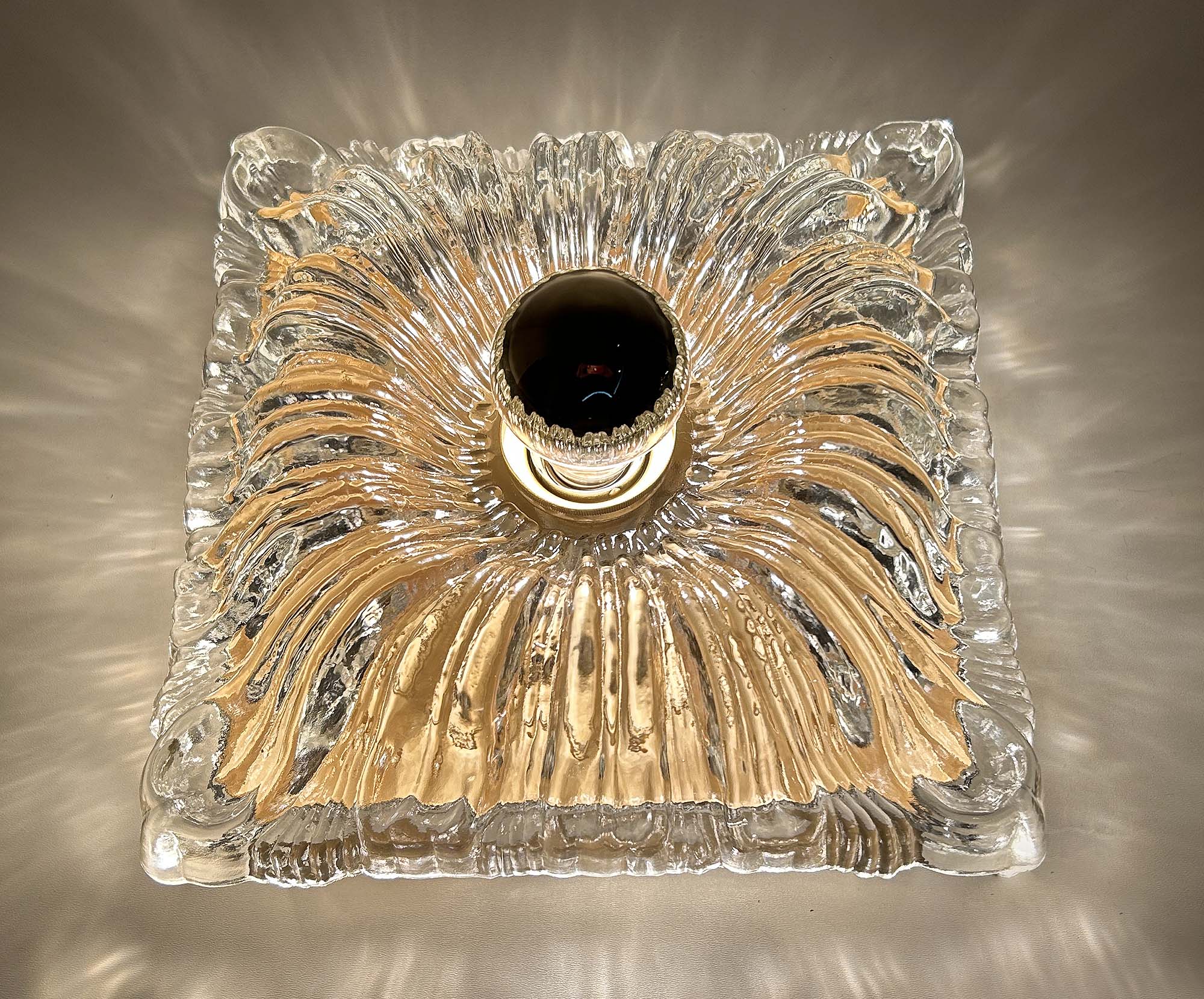 Pair large vintage architectonic wall lamps, 60s, glass