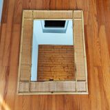 Vintage rectangular mirror in rattan, 1970.
