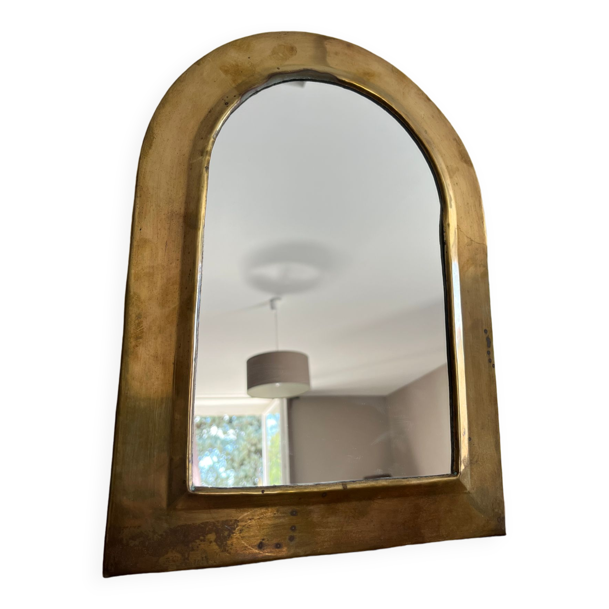 Brass half-moon mirror