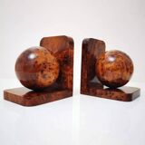 Serre-livres Art Déco en bois de ronce massif poli