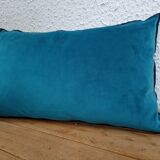 Set of 2 turquoise blue velvet cushions with black overlock finish