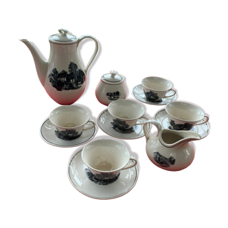 Coffee service keraluX boch Freres Belgium peasant scenes art deco