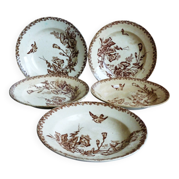 Anciennes assiettes creuses de table fin 19e, ancienne vaisselle française.