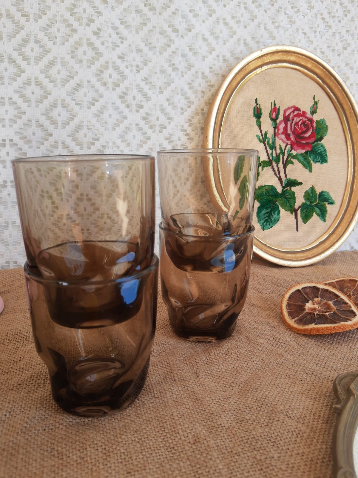 Set of 4 vintage 70s smoked glasses