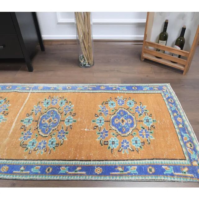 Vintage Turkish Oushak Handmade Wool Cotton Orange Runner Rug 78x313