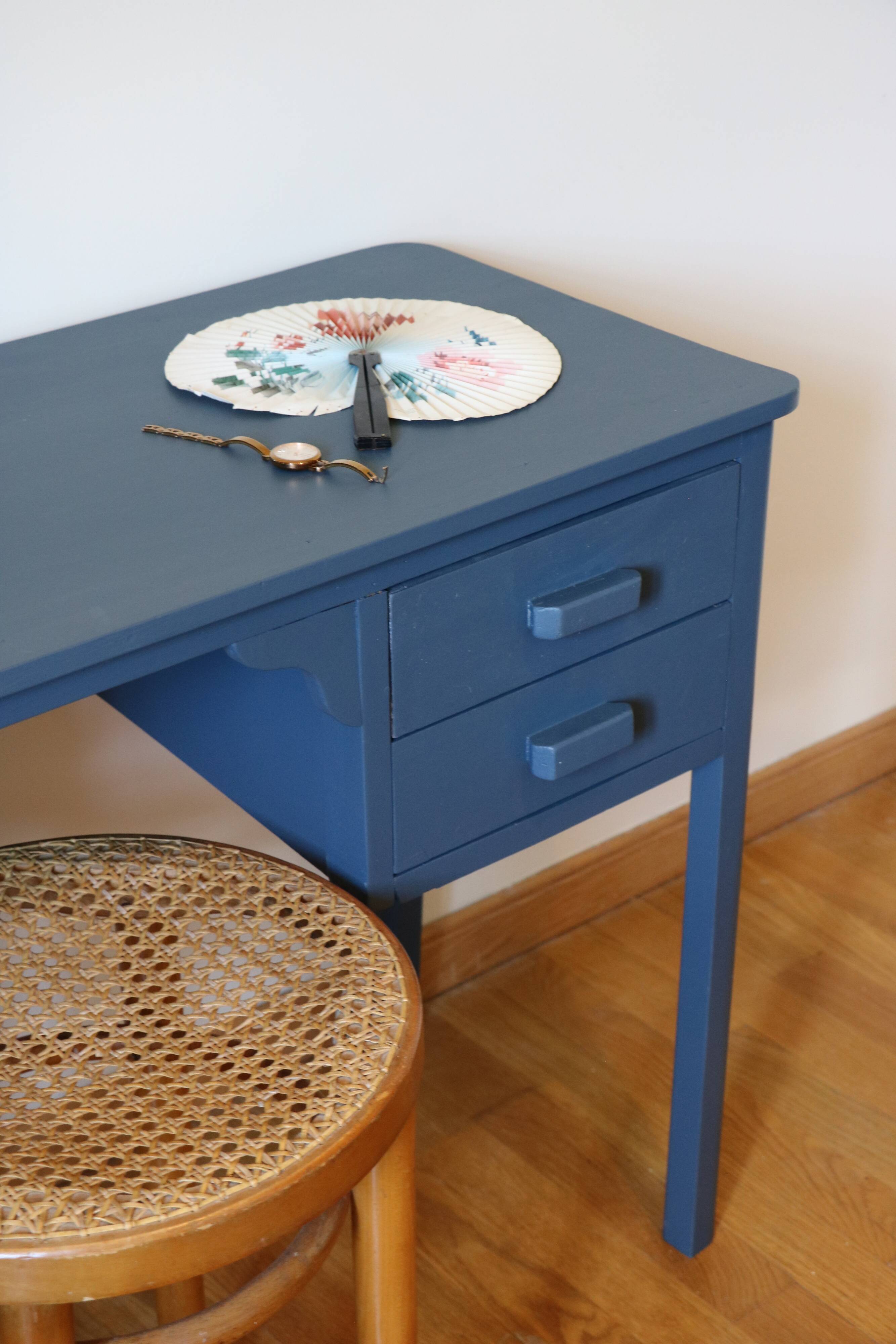 Small desk or vintage dressing table, blue