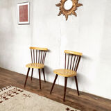 Paire de chaises Baumann bistrot troquet en bois jaune et brun