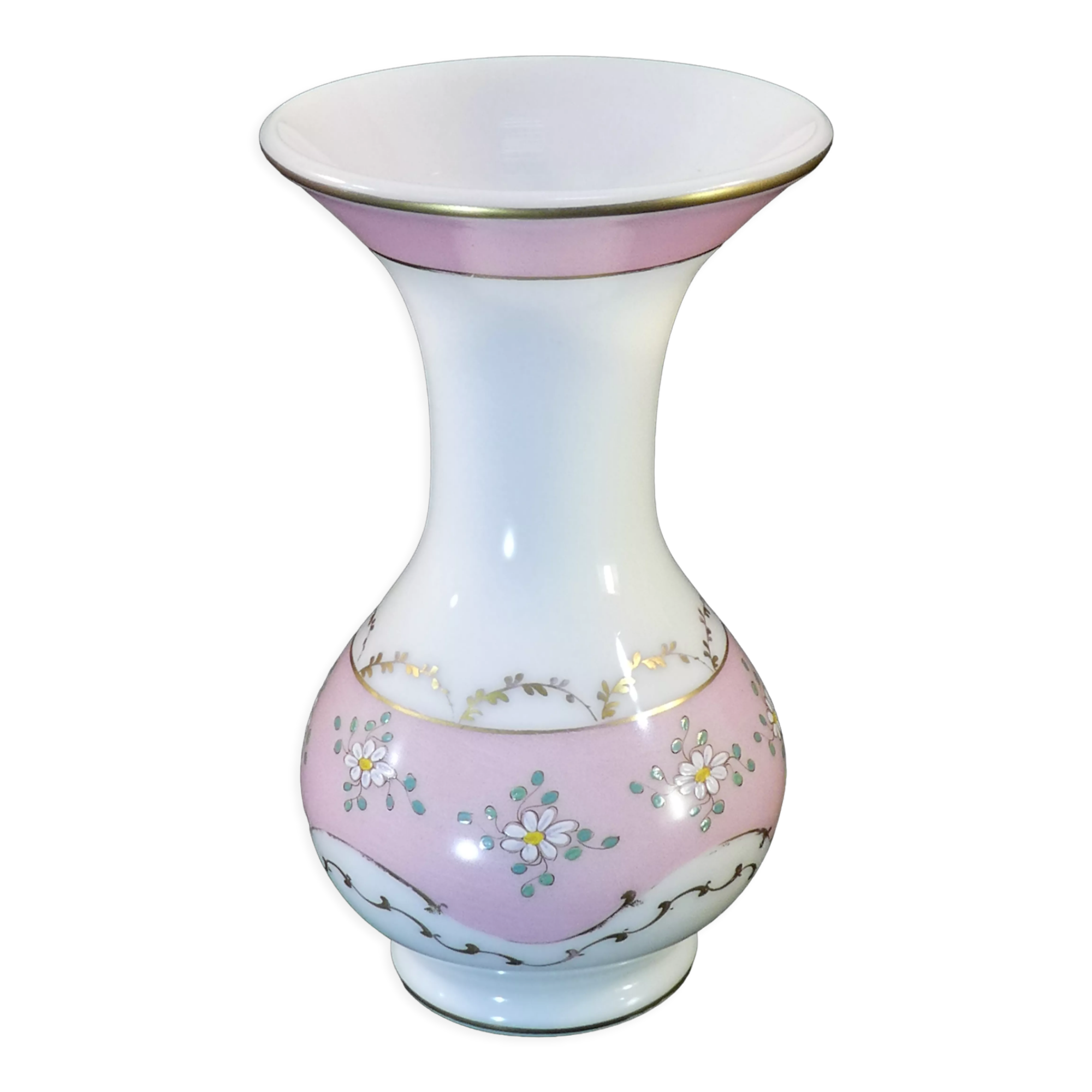 Pansu vase in opaline decoration of enamelled flowers NAPOLEON 3